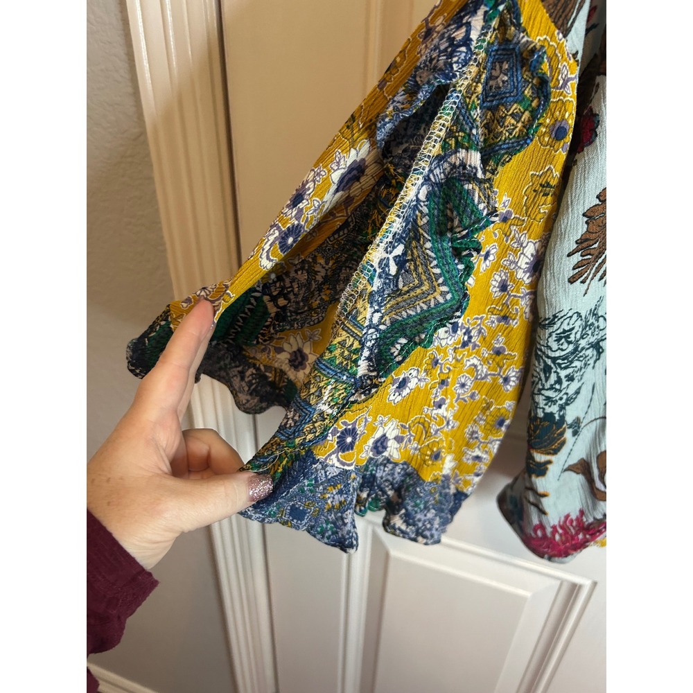Umgee Mixed Floral Patchwork Blouse in Mustard, Teal & Red - Picture 6 of 7